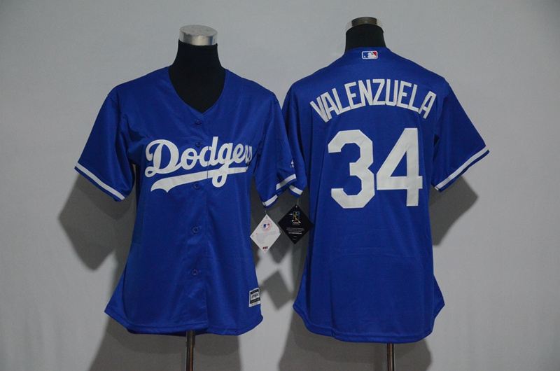 Womens 2017 MLB Los Angeles Dodgers #34 Valenzuela BlueJerseys->women mlb jersey->Women Jersey